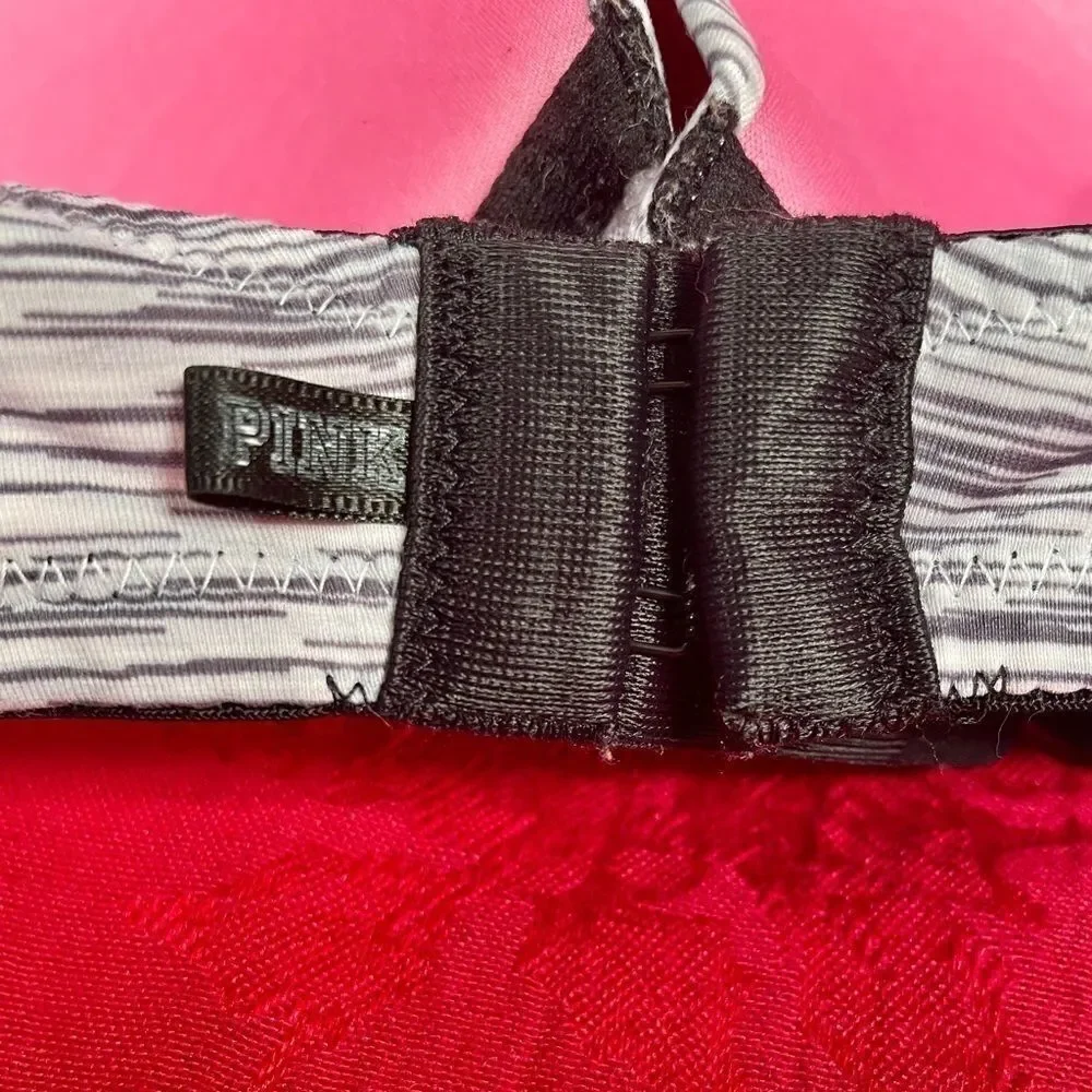 GRAY & WHITE STRIPE BRA VICTORIAS SECRET PINK WEAR EVERYWHERE 34D